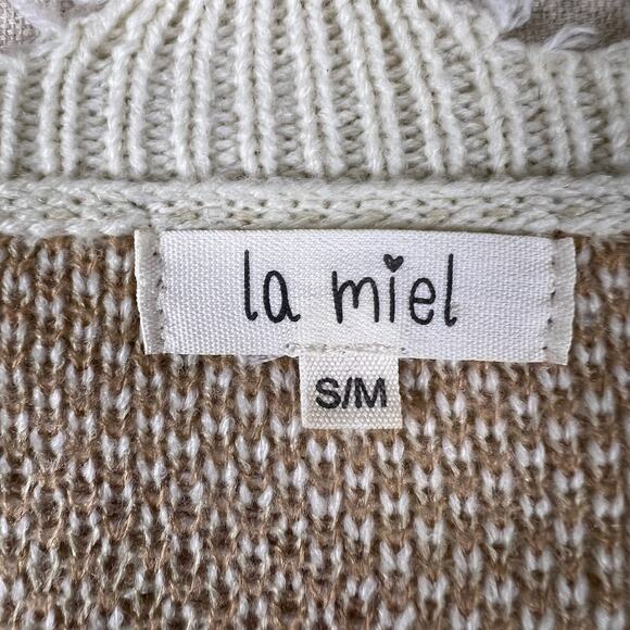 Neutral Leopard Print Distressed Sweater S/M Cream Beige Frayed Hem Grunge Knit - Picture 9 of 11